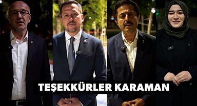 AK Parti Karaman milletvekili adayları Selman Oğuzhan Eser, Osman Sağlam, Fatma Coştu ve İl Başkanı Av. Murat Öztürk, yoğun seçim çalışmalarısırasında gösterdikleri katkılardan dolayı Karaman halkına teşekkür ettiler. S